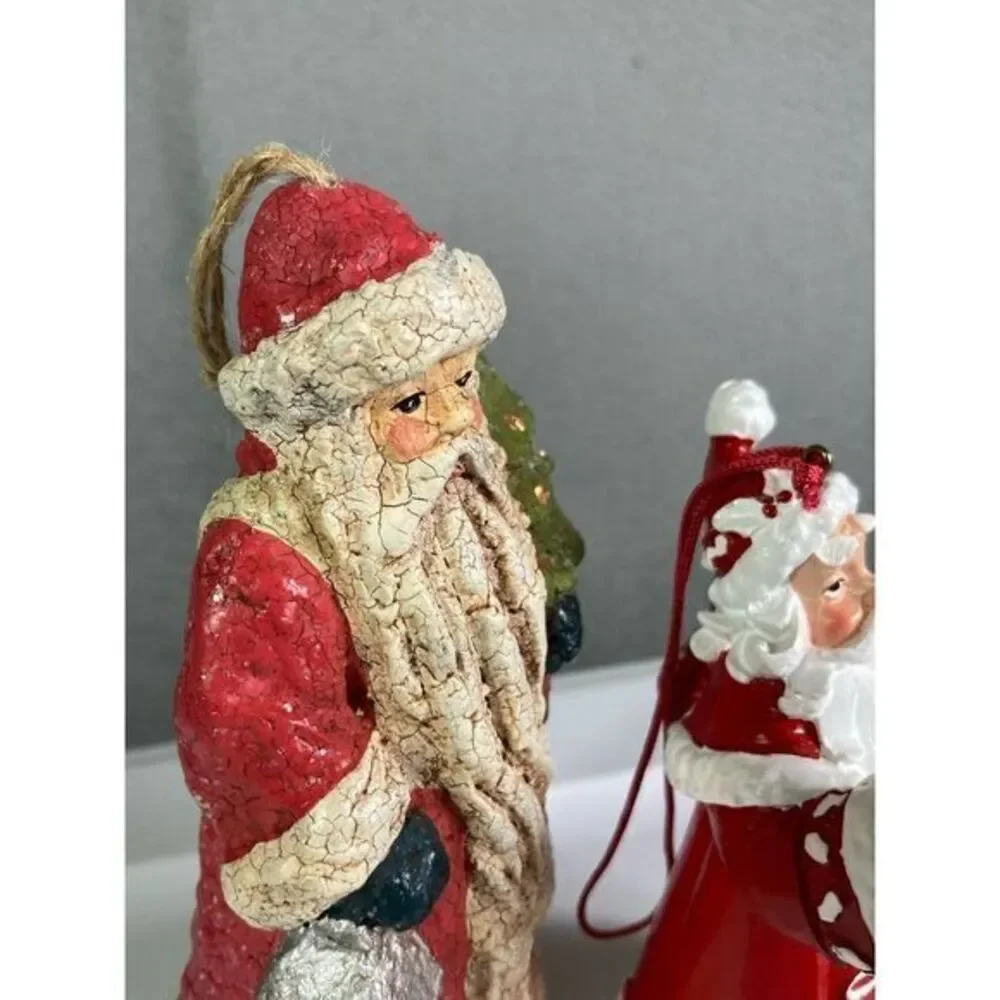 Vintage Late ’80s-Early ’90s Santa‎ Claus Ornament Lot (Set of 2) Crackle Finish